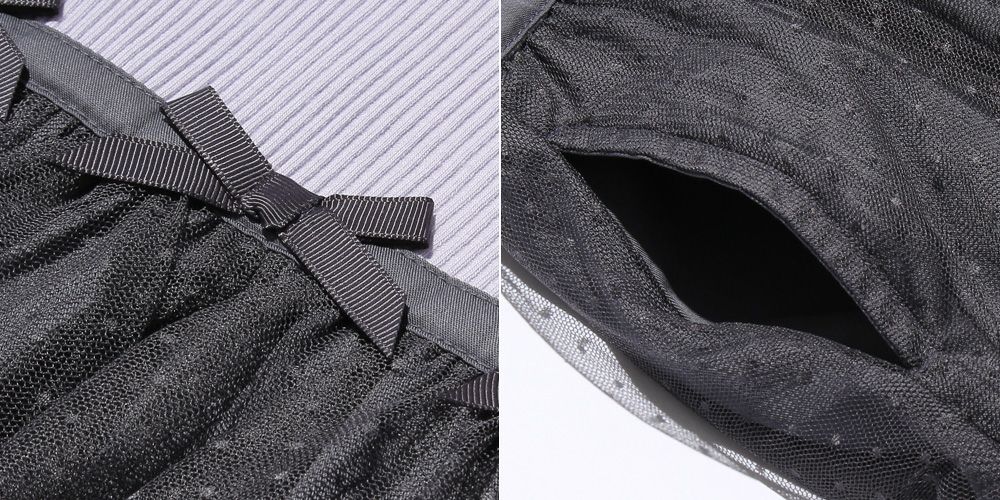 ベビー服 女の子 リブカットソーリボン付きドットチュールドッキングワンピース パープル(91) デザインポイント1