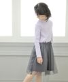 ベビー服 女の子 リブカットソーリボン付きドットチュールドッキングワンピース パープル(91) モデル画像2