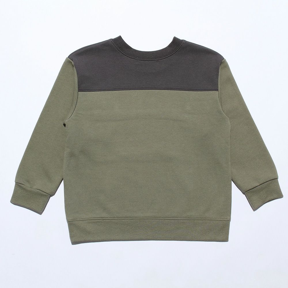 子供服 男の子 ロゴプリント＆カンガルーポケット裏毛トレーナー カーキ(82) 背面