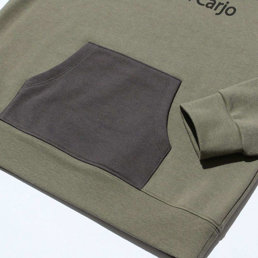 子供服 男の子 ロゴプリント＆カンガルーポケット裏毛トレーナー カーキ(82) デザインポイント2