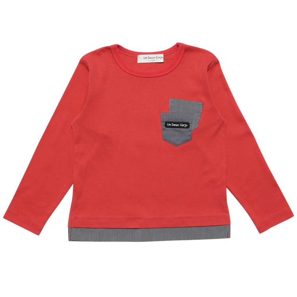 子供服 男の子 綿100％ポケットつき重ね着風Tシャツ オレンジ(07) 正面