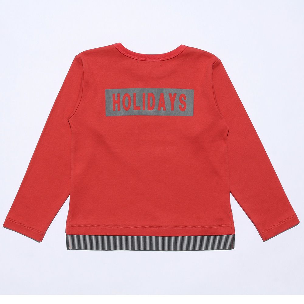 子供服 男の子 綿100％ポケットつき重ね着風Tシャツ オレンジ(07) 背面