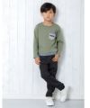 子供服 男の子 綿100％ポケットつきストライプ柄重ね着風Ｔシャツ カーキ(82) モデル画像4