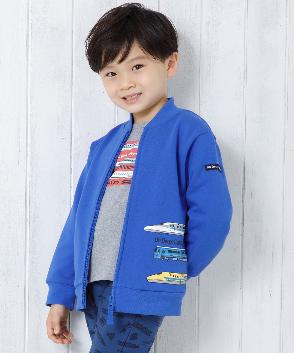 子供服 男の子 電車プリント乗り物シリーズ毛ジップアップジャケット ブルー(61) モデル画像アップ
