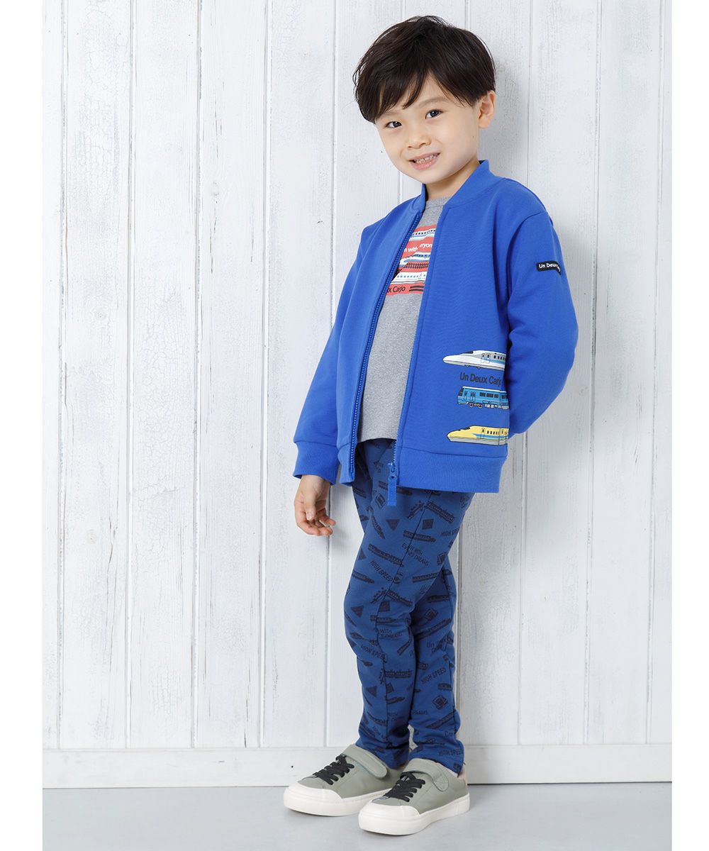 子供服 男の子 電車プリント乗り物シリーズ毛ジップアップジャケット ブルー(61) モデル画像全身