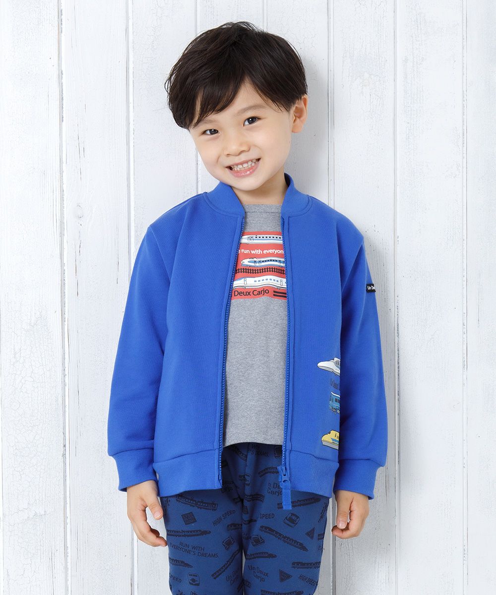 子供服 男の子 電車プリント乗り物シリーズ毛ジップアップジャケット ブルー(61) モデル画像1