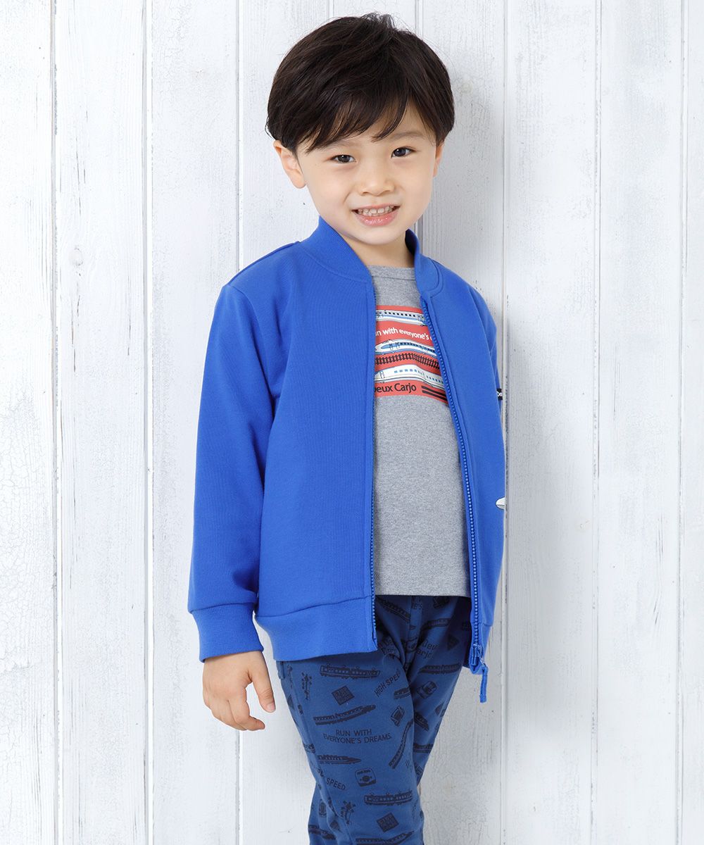子供服 男の子 電車プリント乗り物シリーズ毛ジップアップジャケット ブルー(61) モデル画像2