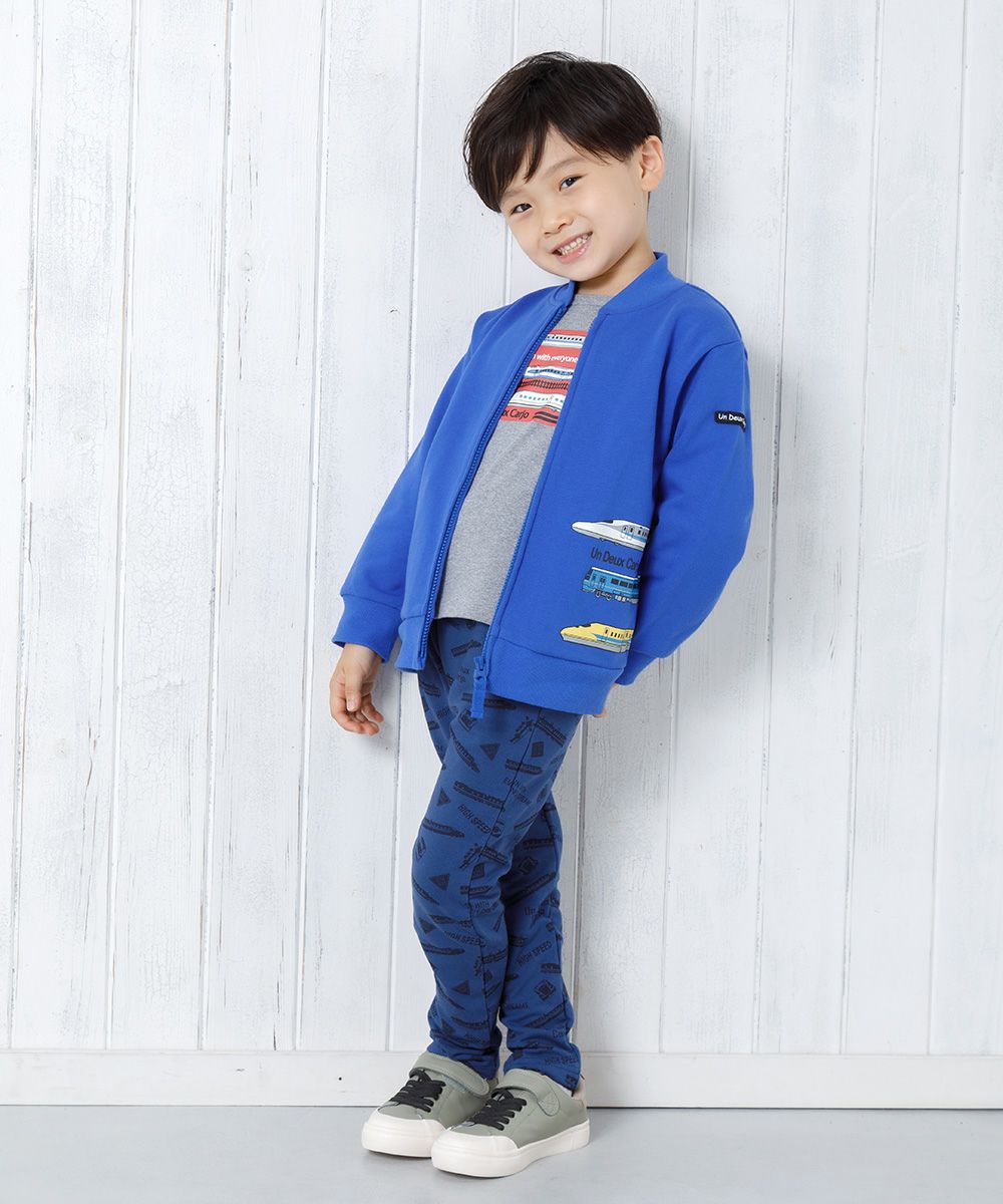 子供服 男の子 電車プリント乗り物シリーズ毛ジップアップジャケット ブルー(61) モデル画像3