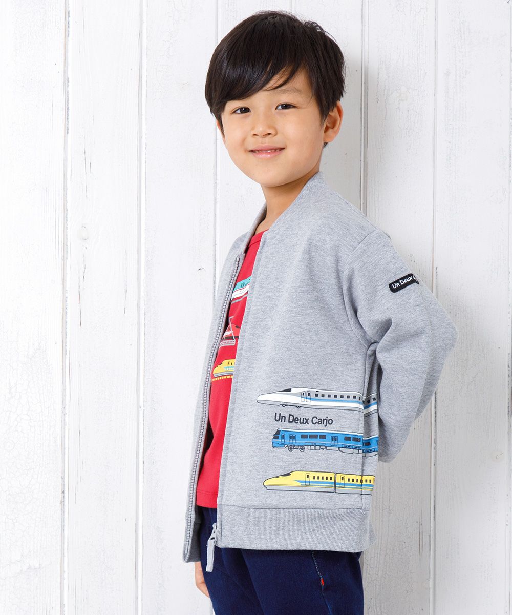 子供服 男の子 電車プリント乗り物シリーズ毛ジップアップジャケット 杢ｸﾞﾚｰ(92) モデル画像アップ