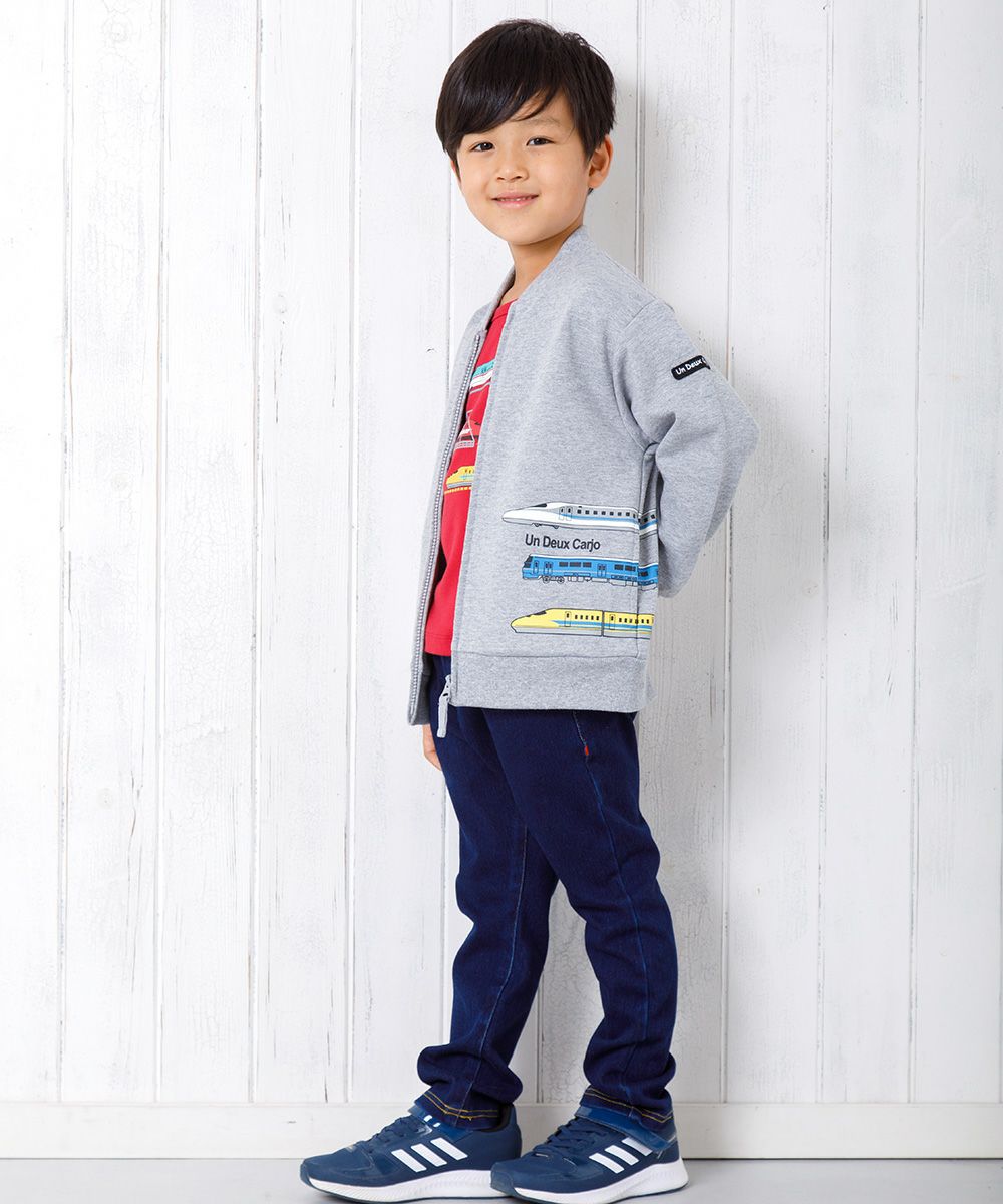 子供服 男の子 電車プリント乗り物シリーズ毛ジップアップジャケット 杢ｸﾞﾚｰ(92) モデル画像全身