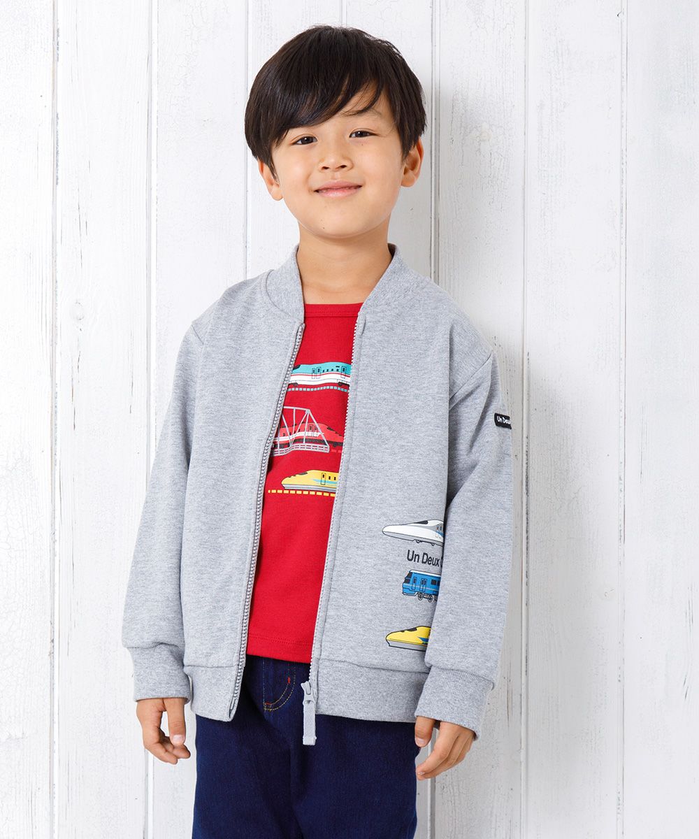 子供服 男の子 電車プリント乗り物シリーズ毛ジップアップジャケット 杢ｸﾞﾚｰ(92) モデル画像1