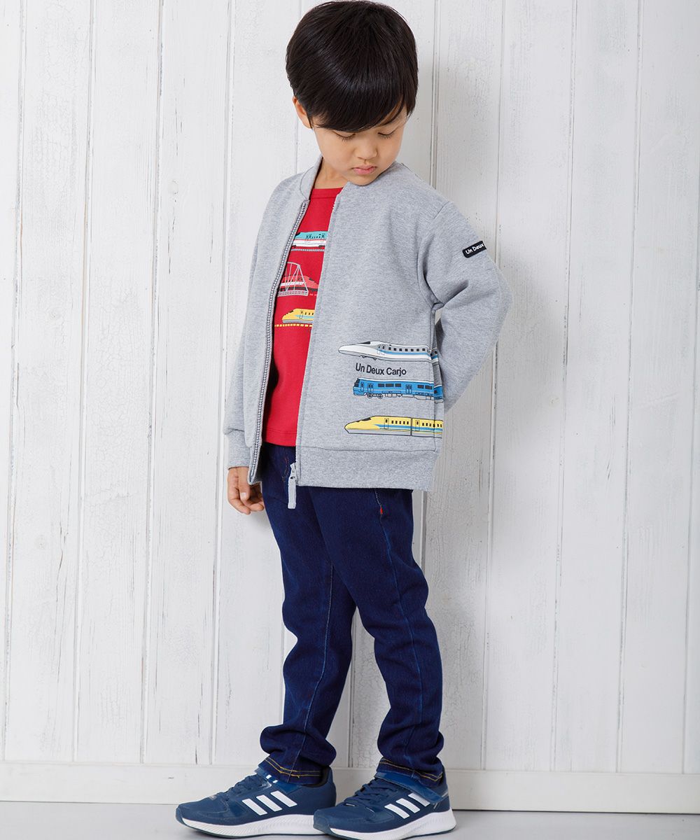 子供服 男の子 電車プリント乗り物シリーズ毛ジップアップジャケット 杢ｸﾞﾚｰ(92) モデル画像2