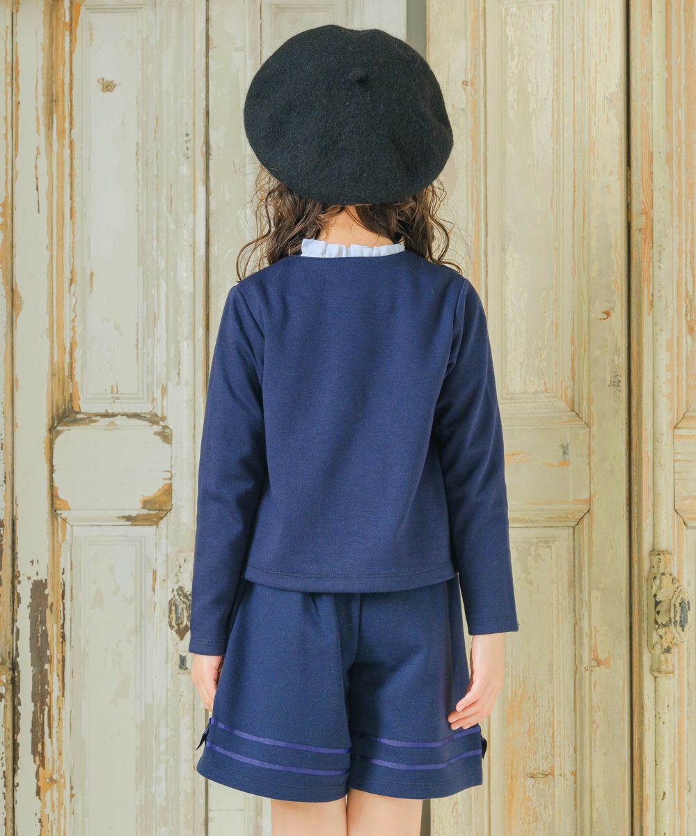 子供服 女の子 ダブルニットリボン付きキュロットパンツ ネイビー(06) モデル画像4