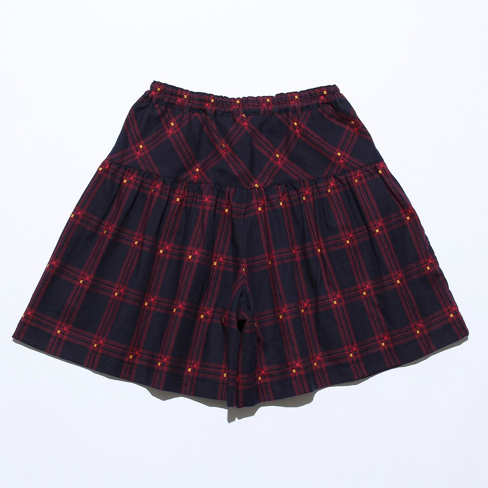 子供服 女の子 チェック柄ギャザーキュロットパンツ レッド(03) 背面