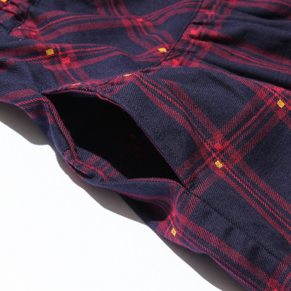 子供服 女の子 チェック柄ギャザーキュロットパンツ レッド(03) デザインポイント1