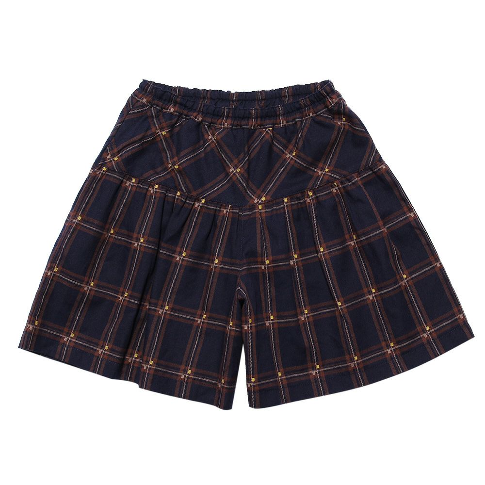 子供服 女の子 チェック柄ギャザーキュロットパンツ ブラウン(05) 正面