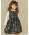 子供服 女の子 チェック柄ギャザーワンピース グレー(09) モデル画像1