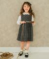 子供服 女の子 チェック柄ギャザーワンピース グレー(09) モデル画像2