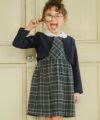 子供服 女の子 チェック柄ギャザーワンピース グレー(09) モデル画像3
