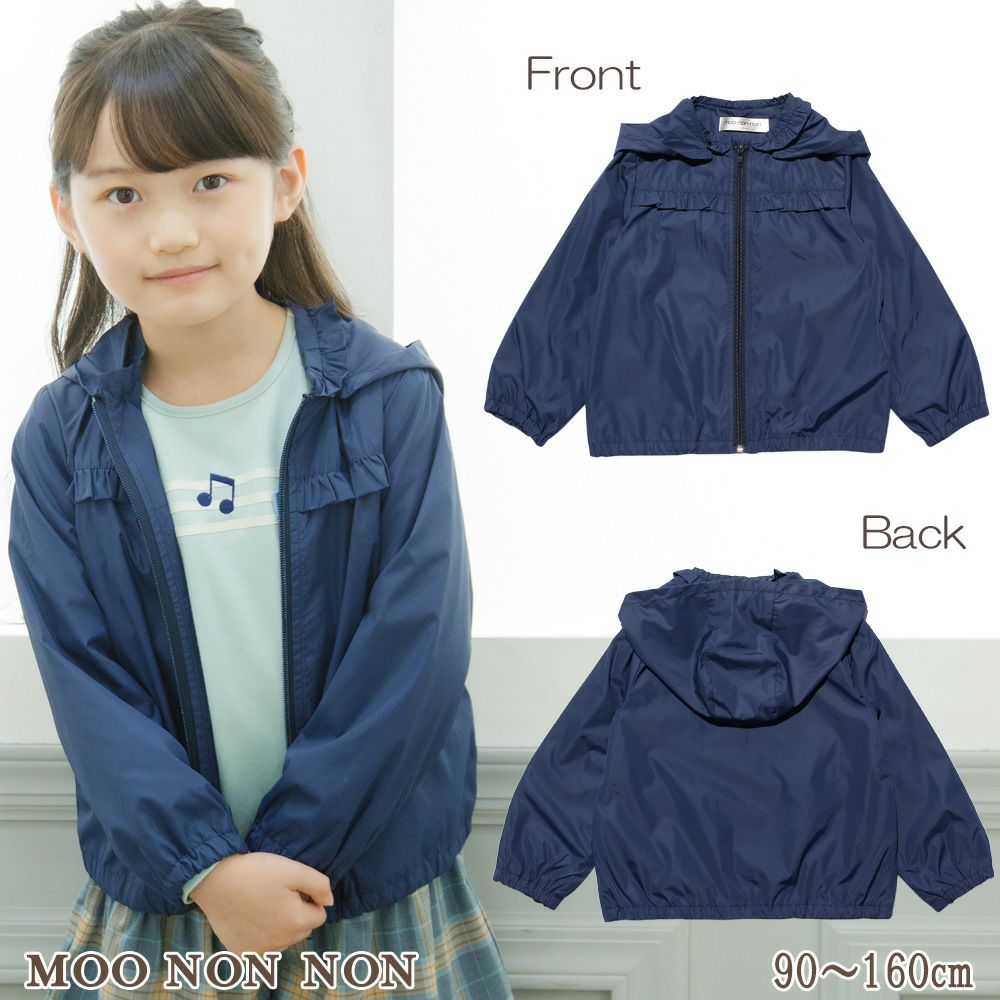 ベビー服 女の子 フリル＆フードつきエステルジップアップパーカージャケット
