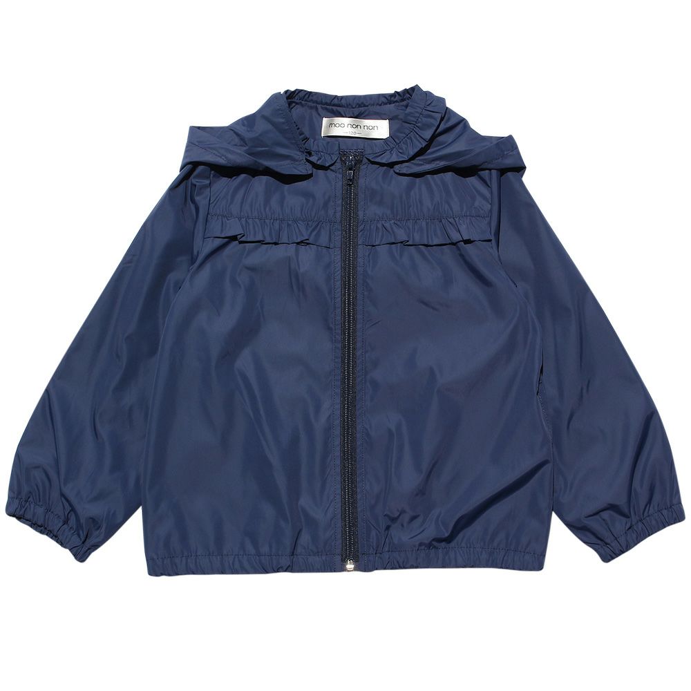 ベビー服 女の子 フリル＆フードつきエステルジップアップパーカージャケット ネイビー(06) 正面