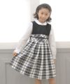 子供服 女の子 日本製チェック柄リボン付きワンピース ホワイト×ブラック(10) モデル画像1