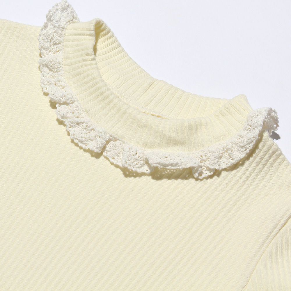 子供服 女の子 綿100％レース付きタートルネックTシャツ オフホワイト(11) デザインポイント1
