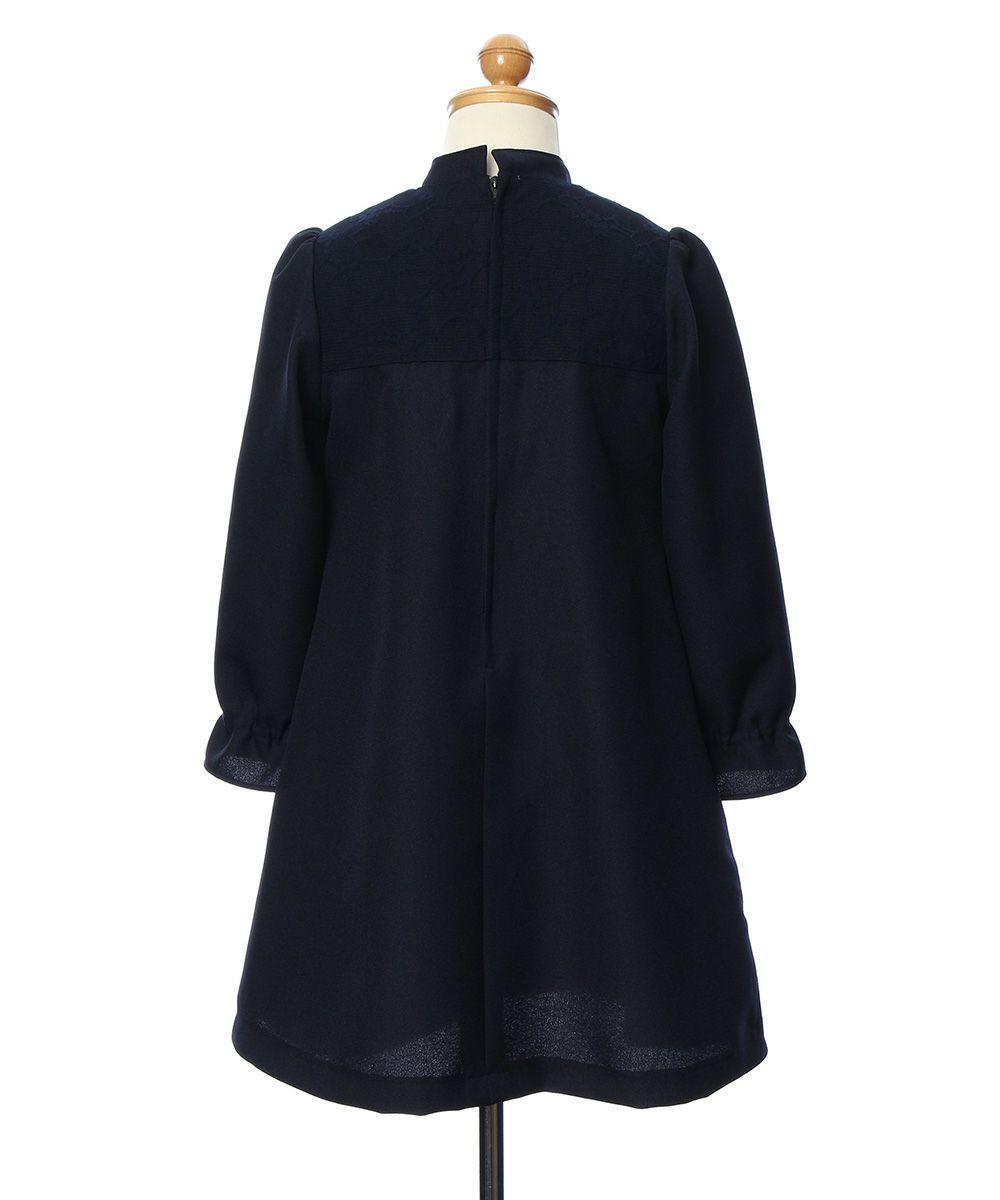 子供服 女の子 日本製レース切り替えリボン付きワンピース ネイビー(06) トルソー背面