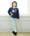 子供服 女の子 スーパーストレッチ素材リボン付きフルレングスロングパンツ エメラルドグリーン(81) モデル画像1