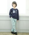 子供服 女の子 スーパーストレッチ素材リボン付きフルレングスロングパンツ エメラルドグリーン(81) モデル画像2