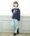 子供服 女の子 スーパーストレッチ素材リボン付きフルレングスロングパンツ エメラルドグリーン(81) モデル画像3