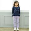 子供服 女の子 スーパーストレッチ素材リボン付きフルレングスロングパンツ パープル(91) モデル画像アップ