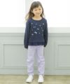 子供服 女の子 スーパーストレッチ素材リボン付きフルレングスロングパンツ パープル(91) モデル画像全身