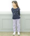 子供服 女の子 スーパーストレッチ素材リボン付きフルレングスロングパンツ パープル(91) モデル画像1