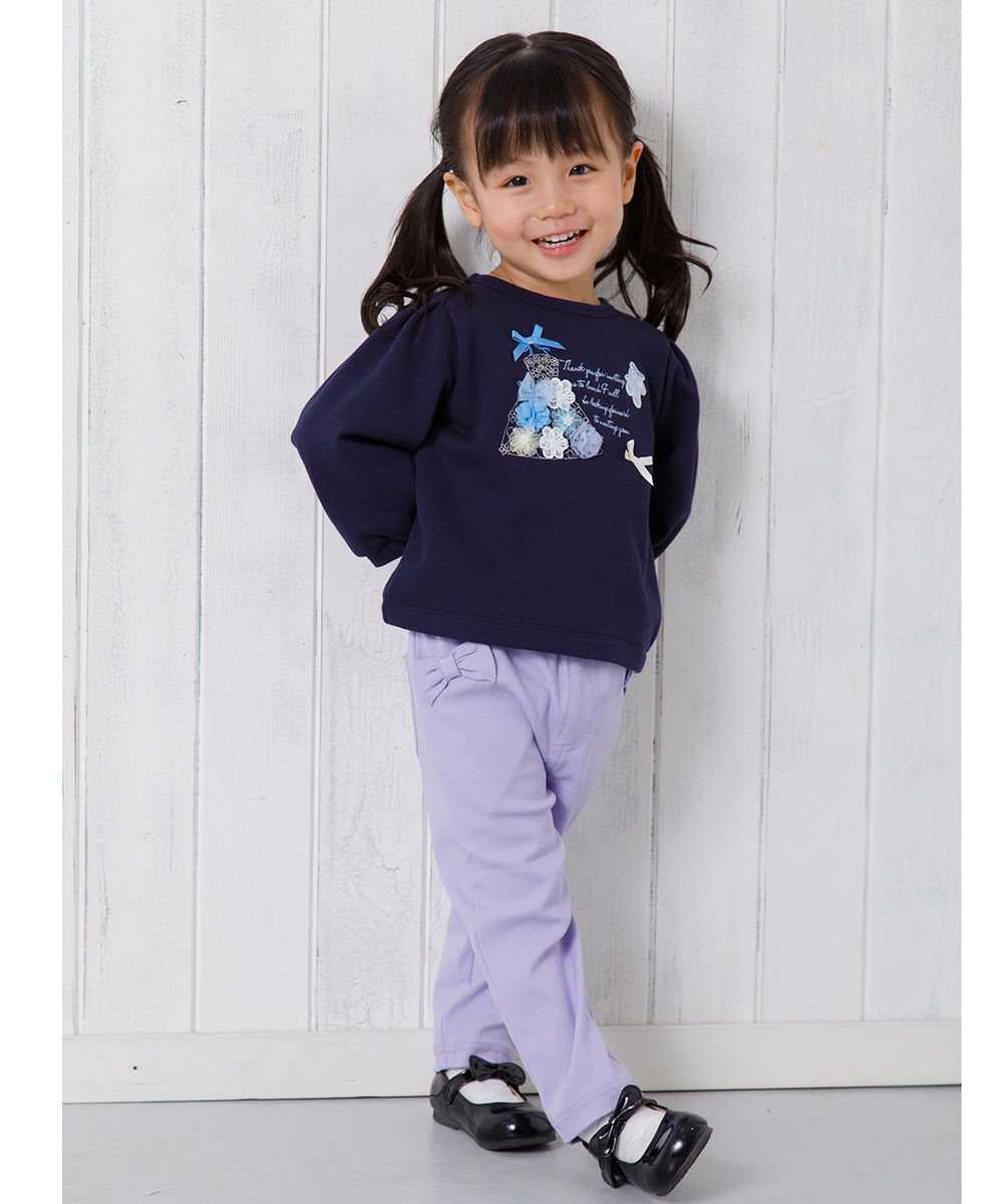 ベビー服 女の子 スーパーストレッチ素材リボン付きフルレングスロングパンツ パープル(91) モデル画像4