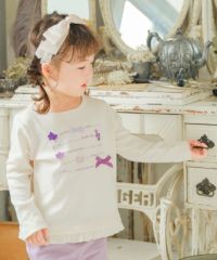 こども服 子ども服 子供服 女の子 リボン＆お花モチーフ＆フリル付きロゴプリントTシャツ かわいい