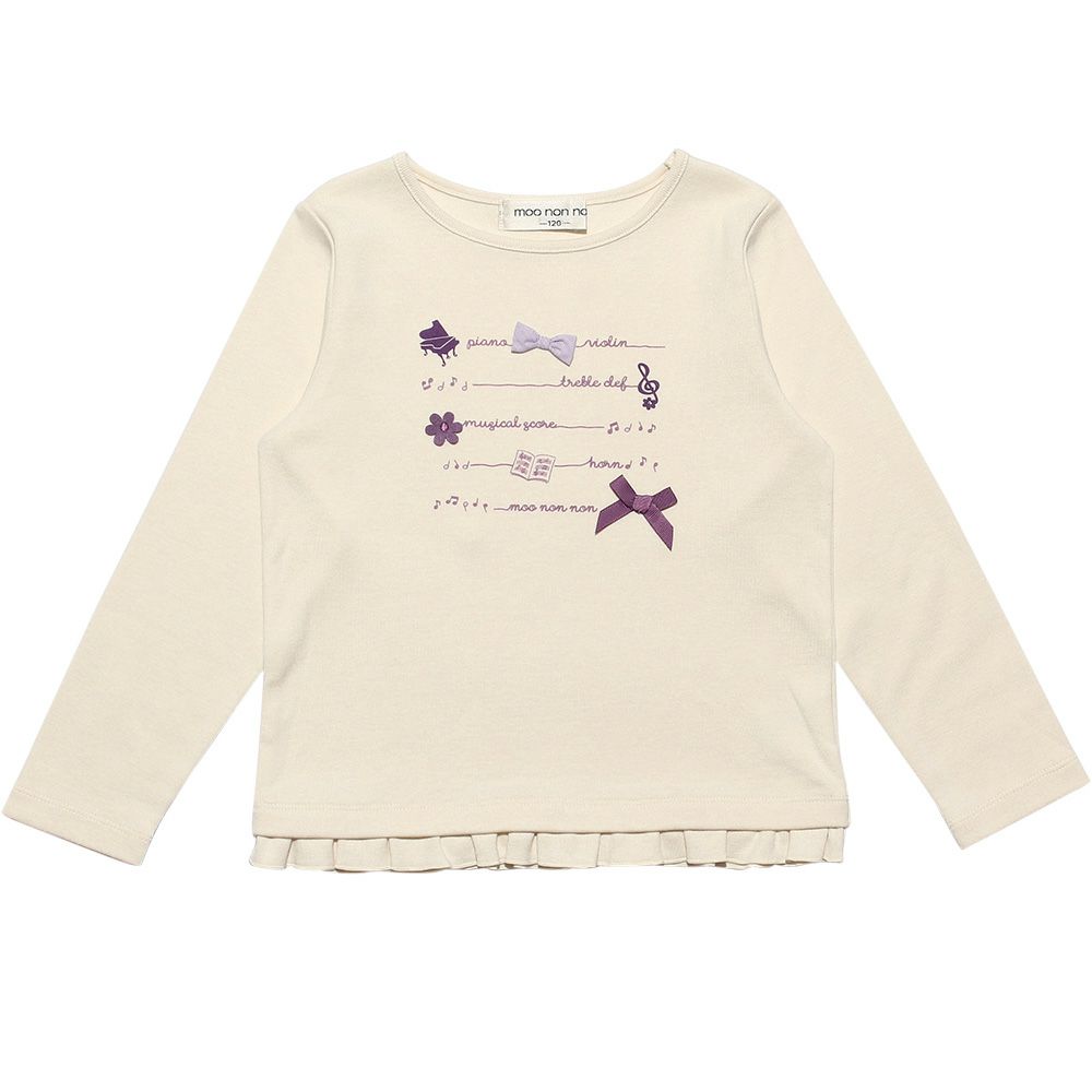 こども服 子ども服 子供服 女の子 リボン＆お花モチーフ＆フリル付きロゴプリントTシャツ かわいい アイボリー(12) 正面