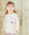 こども服 子ども服 子供服 女の子 リボン＆お花モチーフ＆フリル付きロゴプリントTシャツ かわいい アイボリー(12) モデル画像アップ