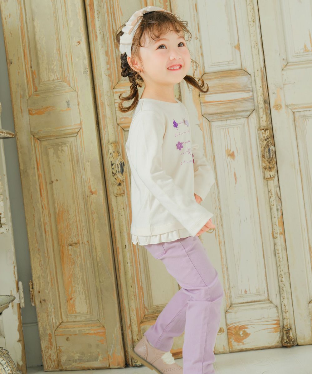 こども服 子ども服 子供服 女の子 リボン＆お花モチーフ＆フリル付きロゴプリントTシャツ かわいい アイボリー(12) モデル画像2