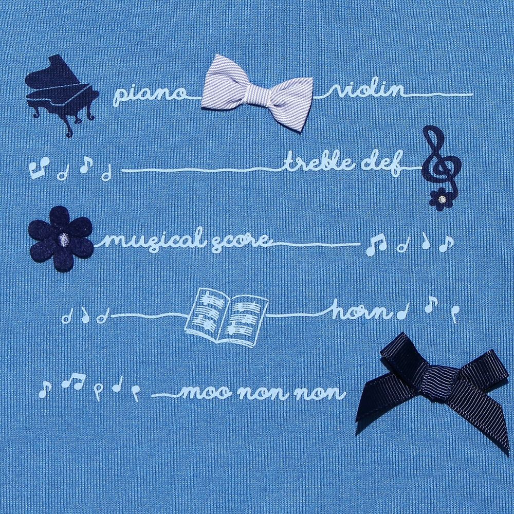 こども服 子ども服 子供服 女の子 リボン＆お花モチーフ＆フリル付きロゴプリントTシャツ かわいい ブルー(61) デザインポイント1