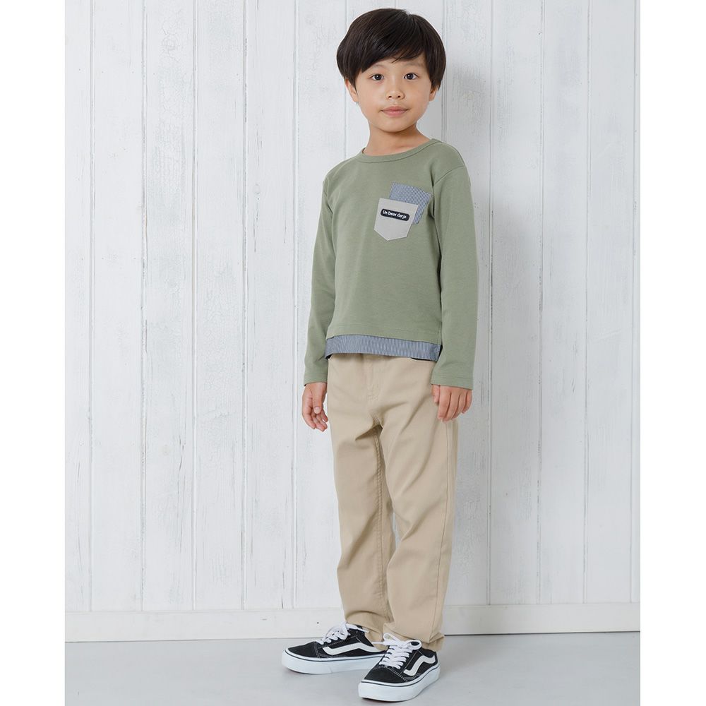 ベビー服 男の子 スーパーストレッチロゴ刺繍フルレングスツイルパンツ ベージュ(51) モデル画像アップ