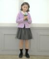 子供服 女の子 リボン付きダブルニットカーディガン パープル(91) モデル画像全身