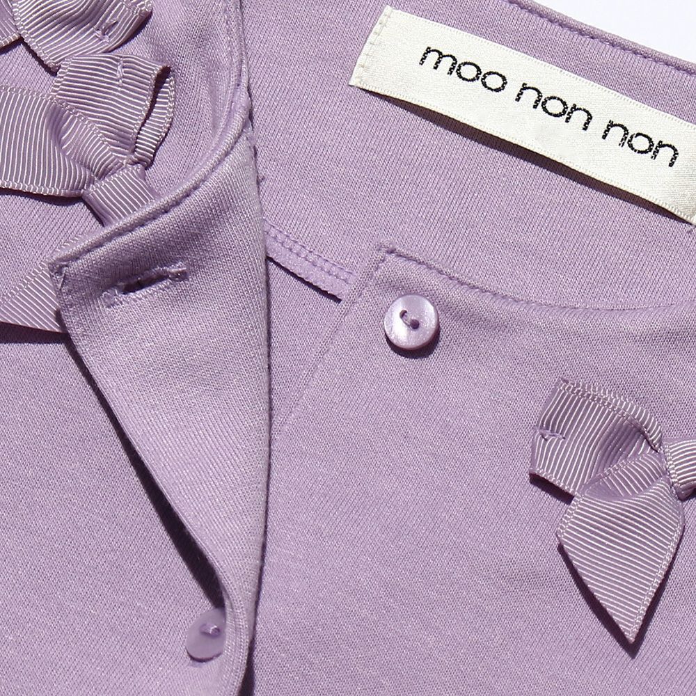 ベビー服 女の子 ベビーサイズリボン付きダブルニットカーディガン パープル(91) デザインポイント2