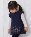 ベビー服 女の子 ベビーサイズお花刺繍Aラインダブルニットワンピース ネイビー(06) モデル画像アップ