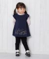 ベビー服 女の子 ベビーサイズお花刺繍Aラインダブルニットワンピース ネイビー(06) モデル画像2