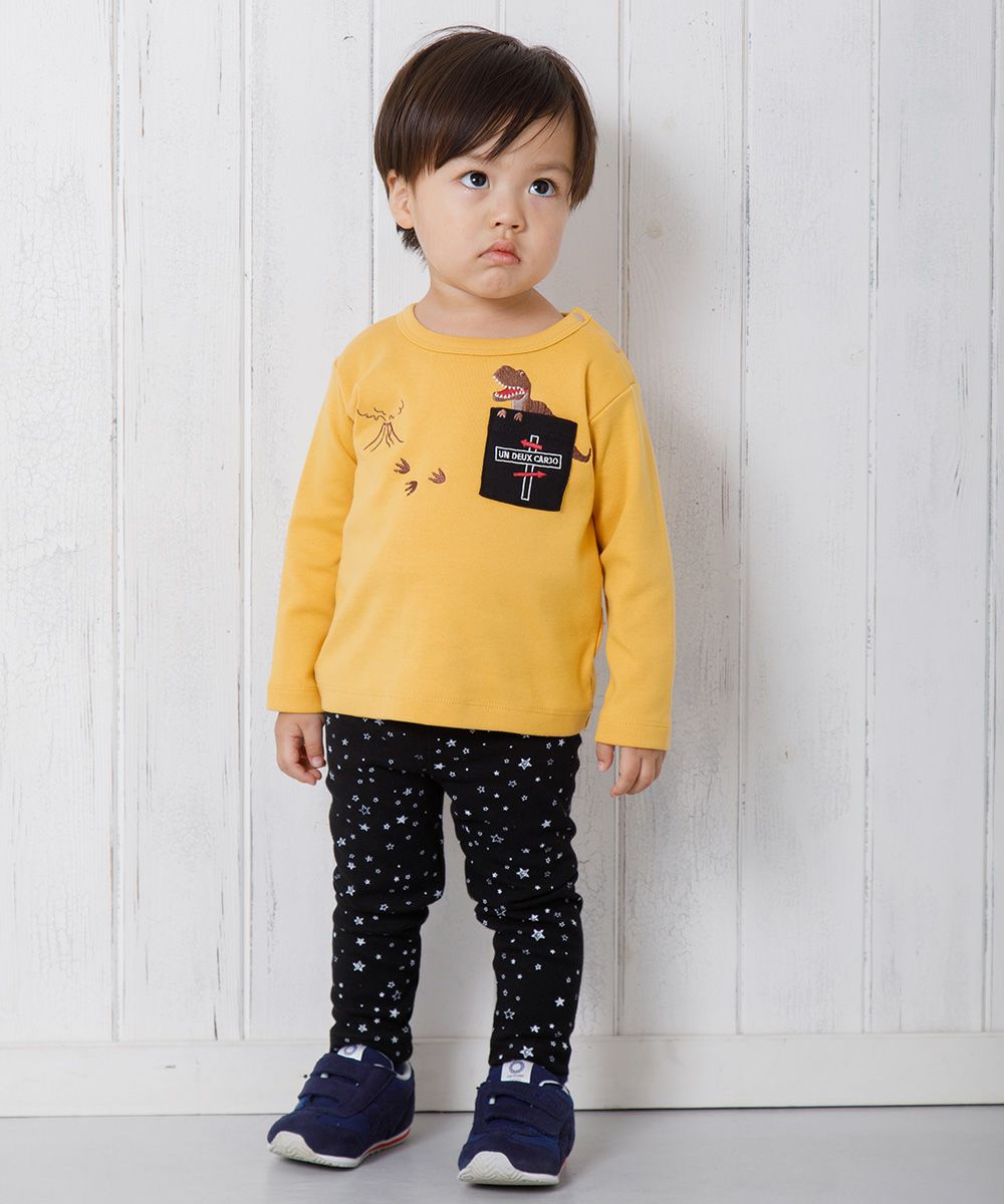 ベビー服 男の子 ベビーサイズ恐竜刺繍動物シリーズTシャツ イエロー(04) モデル画像2