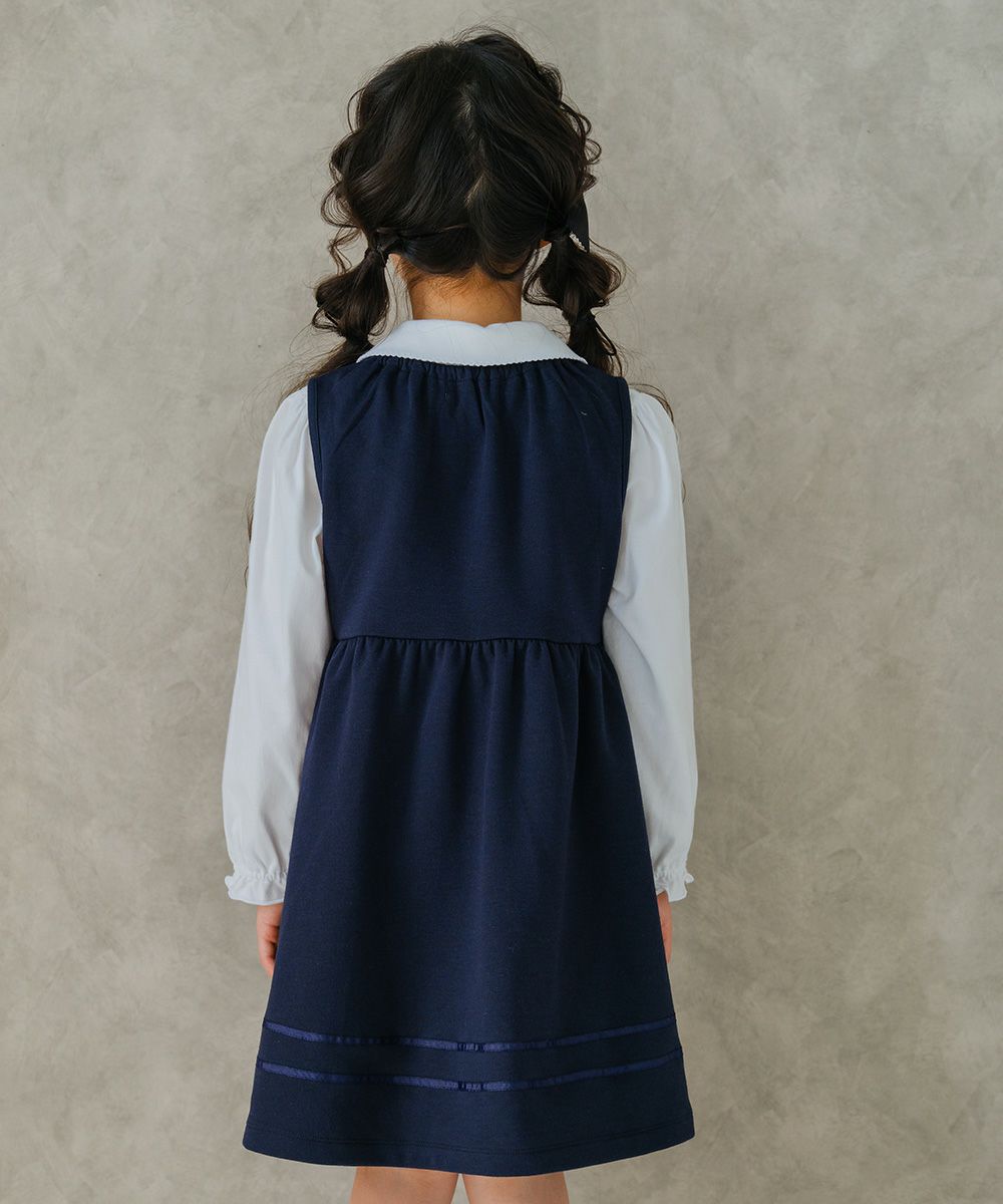 子供服 女の子 ダブルニットリボン付きギャザーワンピース ネイビー(06) モデル画像