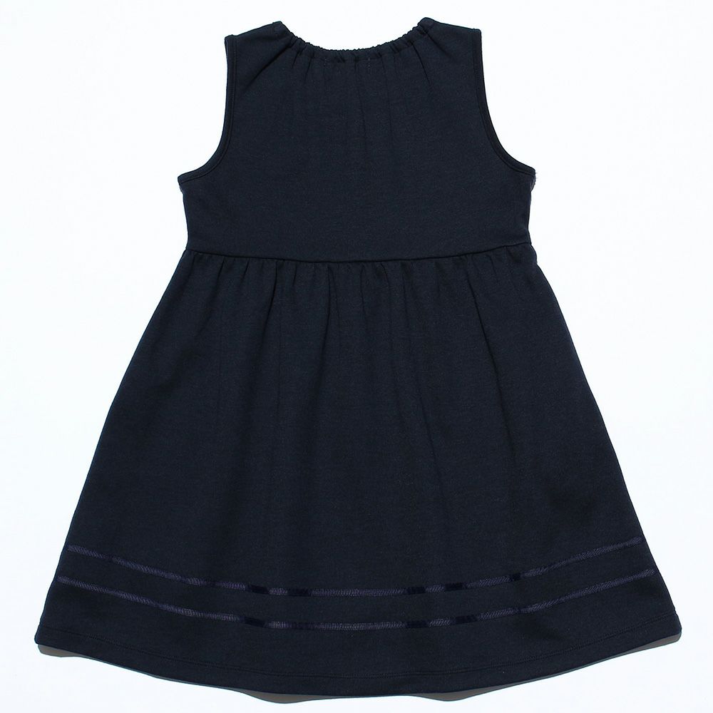 子供服 女の子 ダブルニットリボン付きギャザーワンピース ネイビー(06) 背面