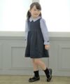 子供服 女の子 ダブルニットリボン付きギャザーワンピース ネイビー(06) モデル画像全身