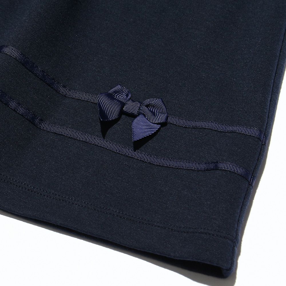 ベビー服 女の子 ベビーサイズダブルニットリボン付きギャザーワンピース ネイビー(06) デザインポイント1